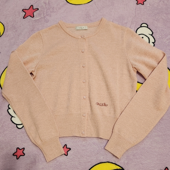 Milk Sweaters Milk Pink Razzle Dazzle Logo Embroidery Cardigan